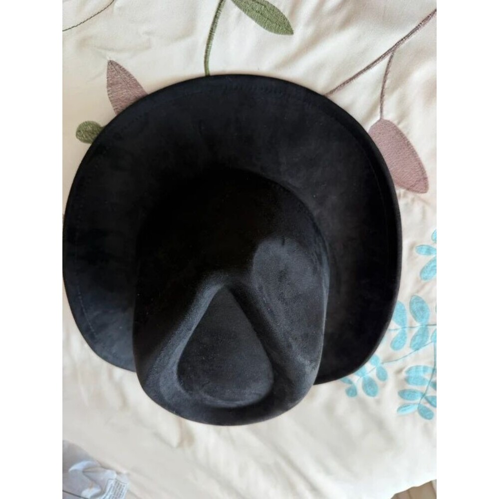 Black Faux Suede Western Cowboy Hat with Bull Skull Concho Band